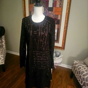 BCBGMaxazria Black Lace Illusion Dress Long Sleeve